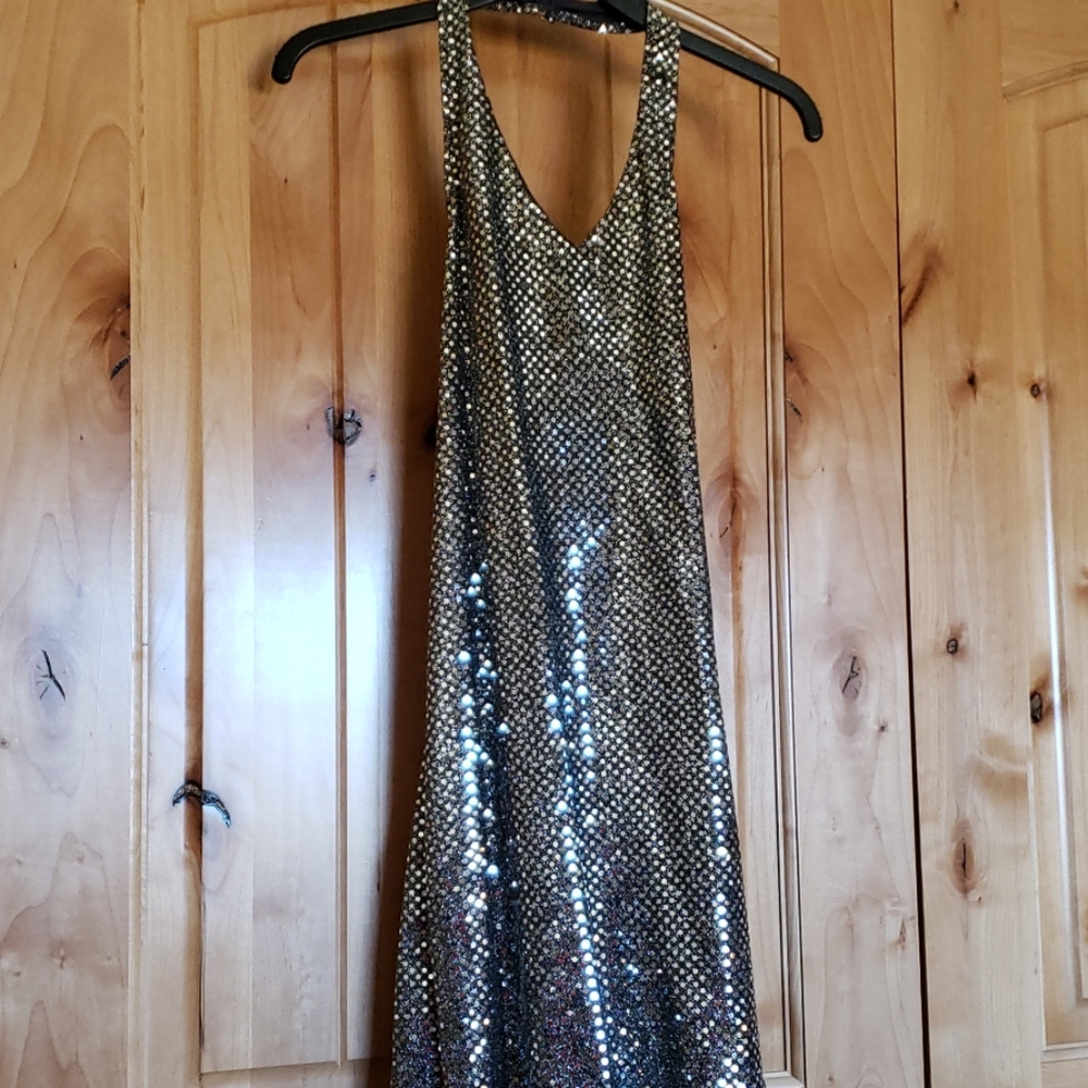 Black with silver sequence halter dress